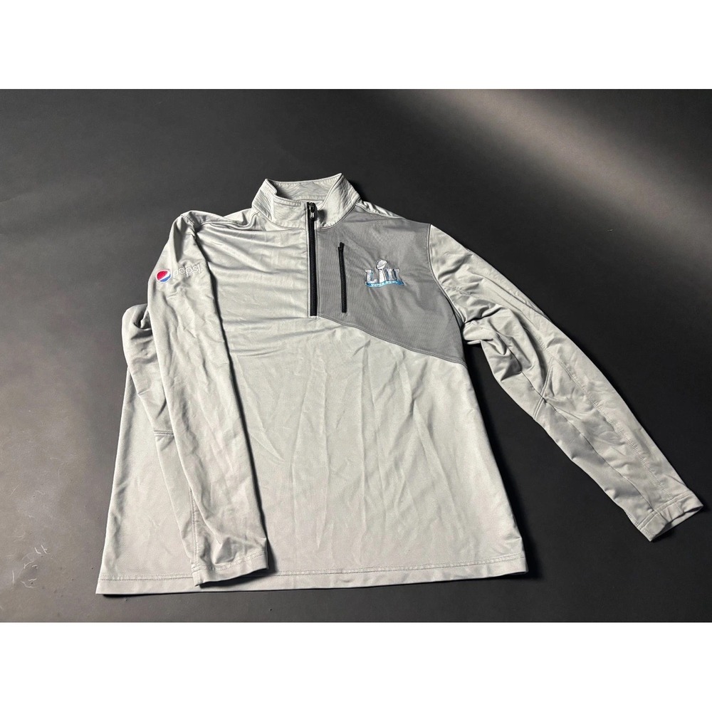 Super Bowl 52 LII Men's XL Gray Quarter-Zip Pullover Pepsi-Logo 2018